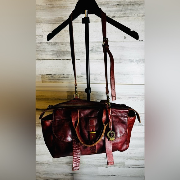 Vintage Lucky Brand Leather Satchel AND Crossbody Bag Burgundy Boho